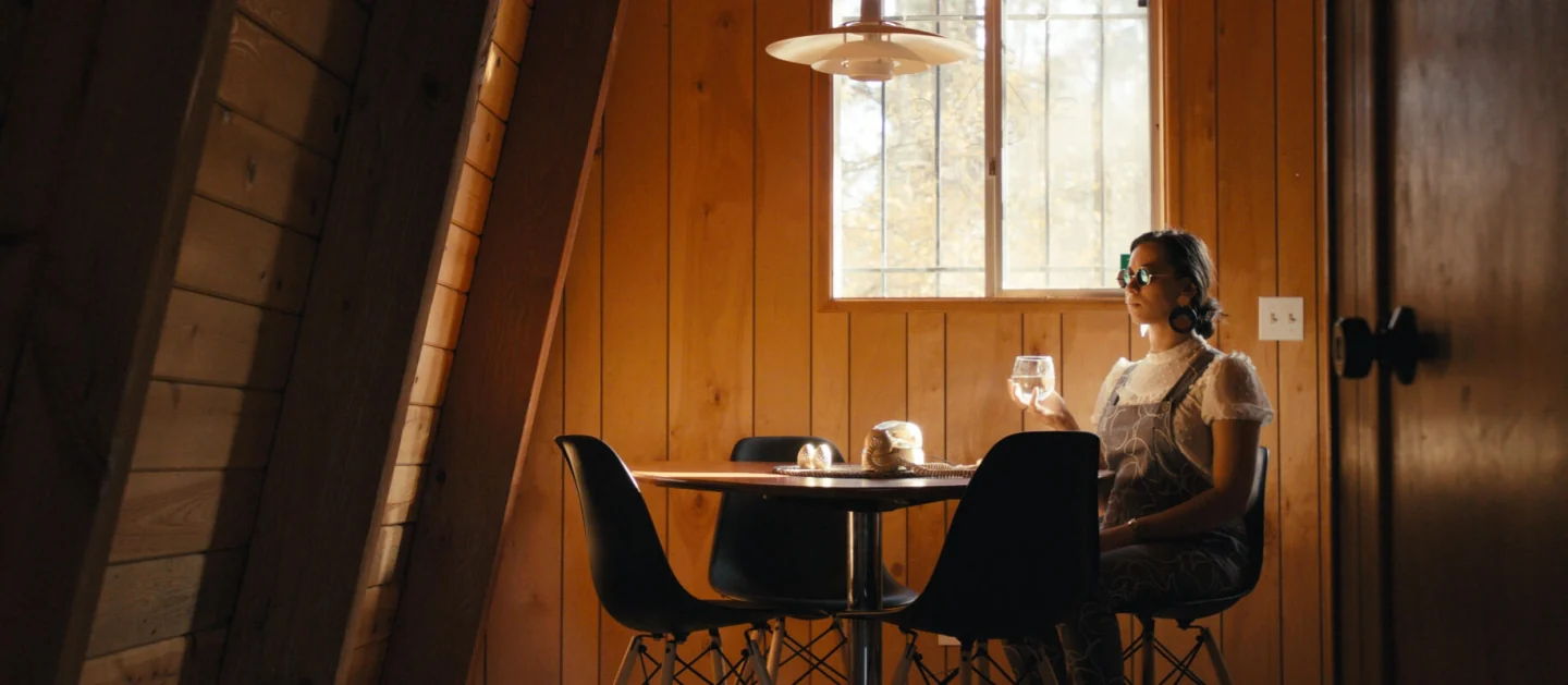 A cinematic still from the untitled cabin film